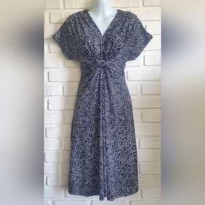 Liz Claiborne Polka-dot Dress Pleated Knot Black and White Size 8